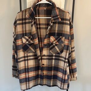 Plaid Shacket Jacket in Navy, Tan & Cream